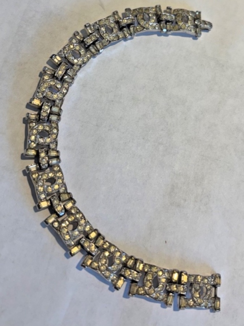 Vintage Art Deco Paste Diamante Rhinestone Link Cocktail Bracelet With Box Clasp